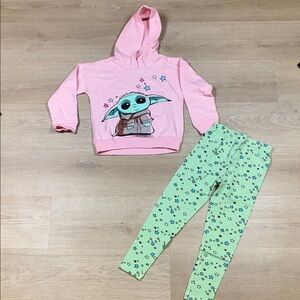 Star Wars Baby Yoda Grogu 2 Piece Pink Hoodie & Star Patterned Green Leggings 5T